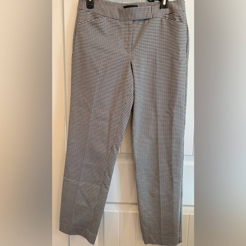 Talbots Women's Cream, Brown and Teal Houndstooth Trousers